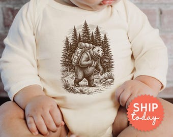 Forest Animals Woodland Baby Onesies® Brand, National Park Infant Bodysuit in Natural Cotton(BC-TRE277)