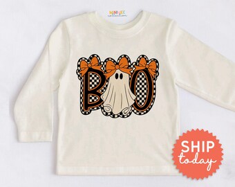 Boo Kids Shirt - Cute Halloween Ghost Toddler Tee - Cream Trick Or Treat Outfit(BC-HAL177)