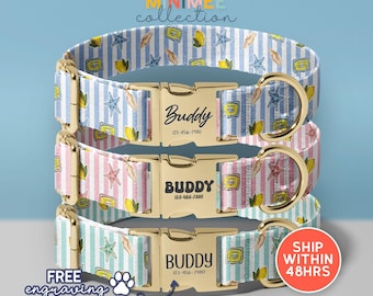 Personalized Striped Dog Collar| Engraved Girl Dog Collar(DC-315)