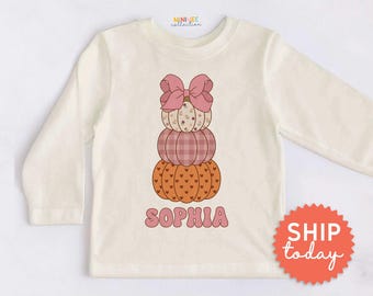 Personalized Pumpkin Kids Shirt - Custom Name Cute Fall Toddler Tee - Halloween Outfit(BC-FALL124)