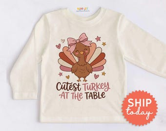 Cutest Turkey At The Table Kids Shirt - Cute Thanksgiving Turkey Toddler Tee - Thanksgiving Outfit(BC-FALL121)