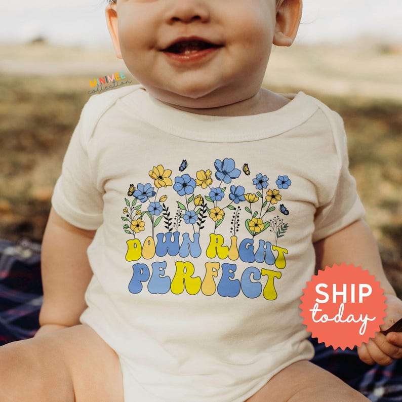 Down Right Perfect Onesie®, Down Syndrome Awareness Baby Bodysuit, Cute Baby Onesie for Down Syndrome Support, Down Syndrome Gift (BC-AUT52) Bild 1