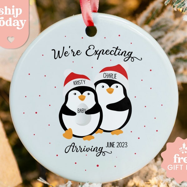 Personalized Expecting Parents Ornament, Custom Pregnant Mom Christmas Keepsake, Snowman We Are Expecting Couple Ornament