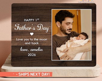 Personalized First Fathers Day Gift From Baby| New Dad Gift | Custom Baby Picture Frame with Name and Date (PS-DAD58)
