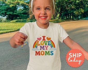 Rainbow I Love My Moms Kids Shirt | Two Mom Family Tee | LGBTQ Pride Toddler Shirt | Same Sex Parents Gift (BC-PRI108)