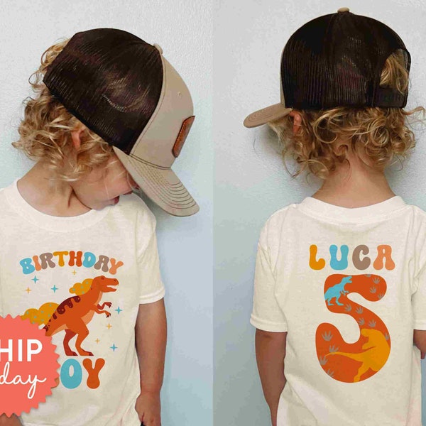 Birthday Boy Shirt, Personalized Dino Birthday Party Clothes, Fifth Toddler Birthday Present, Dinosaur Birthday Party Shirt, (FBC-BIR5)