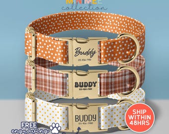 Fall Plaid Dog Collar, Personalized Thanksgiving Dog Accessories, Autumn Dog Collar, Personalized Dog Costume, (DC-189)