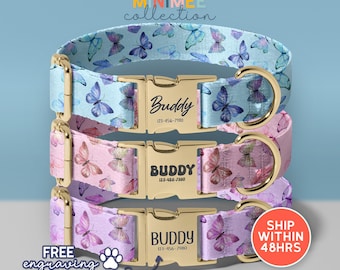 Butterfly Dog Collar, Engraved Dog Collars, Fashion Dog Collar, Collar for Small to Large Dogs, Gift for Dogs, (DC-131)
