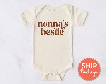 Nonna's Bestie Onesies® Brand, Baby Announcement Bodysuit, 1st Mother's Day Gift, Pregnancy Reveal, Newborn Outfit, (BC-MOM12)