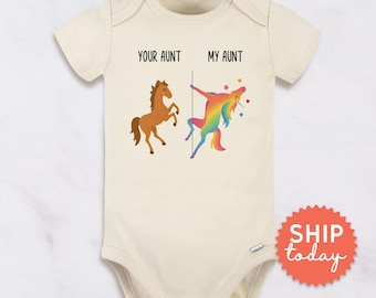 Funny Pride Month Baby Onesies® Brand | Funny Unicorn Bodysuit | Baby Shower Gift for Aunt | Rainbow Horse Outfit (BC-PRI114)