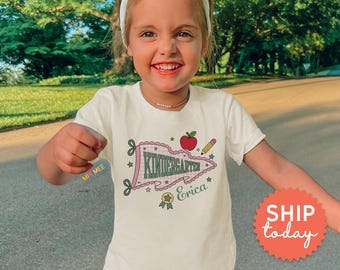 Personalized Kindergarten Shirt for Girl, Custom Name Back to School Tee for Kids(BC-SCH181)