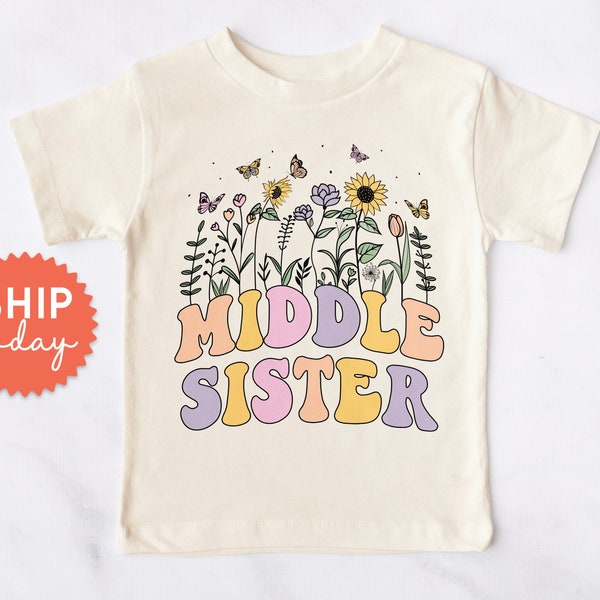 Middler Sister Shirt, Cute Sibling Matching Outfit, Toddler Girl Gifts, Pregnancy Reveal Apparel, Gift For Sister, (BC-FAM39)