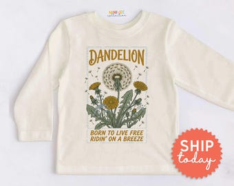 Cottagecore Toddler Top, Born to Live Free Boho Kids Graphic Tee in Natural(BC-TRE282)