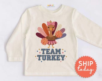 Team Turkey Kids Shirt - Cute Thanksgiving Turkey Toddler Tee - Thanksgiving Outfit(BC-FALL125)