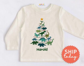 Personalized Dinosaur Kids Shirt - Custom Name Christmas Rawr Toddler Tee - Cute Holiday Outfit(BC-CHR-125)