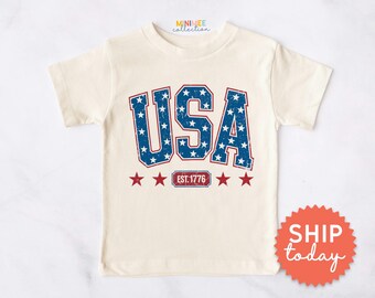 Vintage USA Shirt 4th of July Tee | America EST 1776 T-Shirt | Patriotic Red White Blue Stars | Independence Day Gift(BC-JUL38)