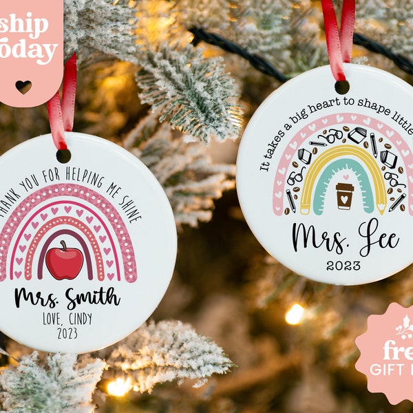 Personalized Teacher Christmas Ornament, Custom Rainbow Thanks For Helping Me Shine, Appreciation Gift From Pupil, Xmas Gift, (CO-135)