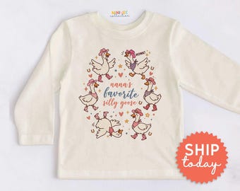 Nana's Favorite Silly Goose Toddler Shirt, Funny Goose Shirt, Western Goose Kids Shirt(BC-TRE264)