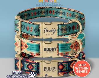 Personalized Bohemian Dog Collar, Customized Pet Accessories, Boho Dog Collar, Adjustable Size, Gift for Dogs, (DC-81)