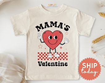Retro Mama's Valentine Toddler Shirt, Kids Valentine's Day Shirt, Mom Lover Gift, Toddler Outfit on Hearts Day, (BC-VAL91)