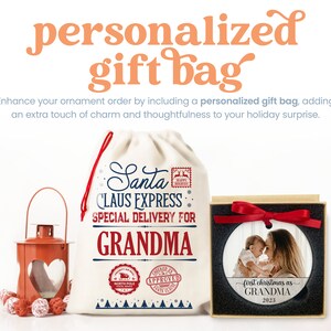 a personalized gift bag with a picture of a woman holding a baby