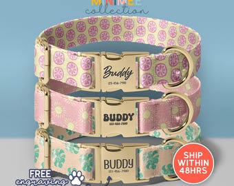 Tropical Sunrise Dog Collar, Personalized Hawaiian Dog Collar, Spring Dog Collar, Engraved Collar for Small Dogs, Paradise Themed (DC-150)