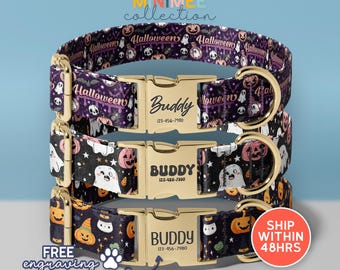 Halloween Theme Personalized Engraved Name Dog Collar, Custom Engraved Name Dog Collars With Name Engraving, Personalized Dog Collar(DC-268)