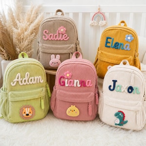 Personalized Corduroy Backpack: Hand-Crocheted Name, Toddler to School Age