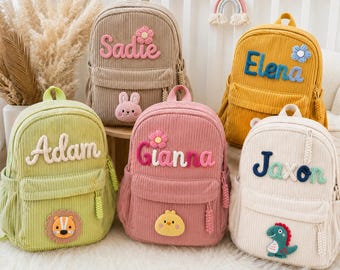 Personalized Corduroy Backpack: Hand-Crocheted Name, Toddler to School Age