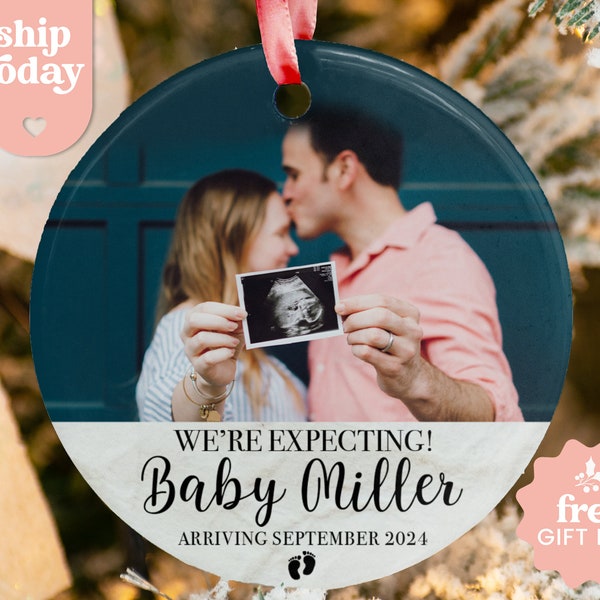 Customized We're Expecting Baby Arriving September 2024 Ornament, Expecting Parents Christmas Present, Christmas Ornament, 2023 Christmas