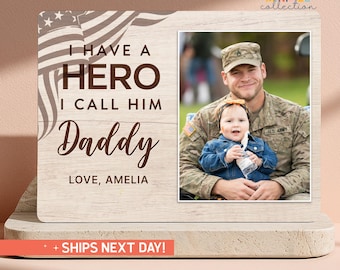 Personalized Military Dad Photo Frame | I Have A Hero Daddy Gift | Custom Army Father Picture Frame | Father's Day Gift (PS-DAD64)