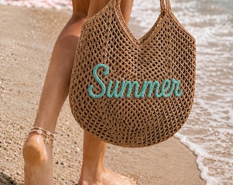 Custom Bridesmaid Proposal Beach Tote, Personalized Crochet Beach Bag, Bachelorette Gift with Name, Vacation Tote Bag, Gift for Her