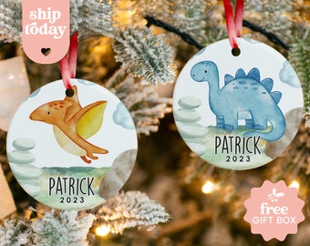 Customized Dino Christmas Ornament, Kids Name Christmas Keepsake, Baby Boy Chrismtas Present, Personalized Name Ornament