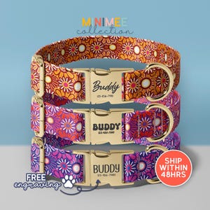Floral Pattern Personalized Dog Collar With Name Engraving, Custom Engraved Name Dog Collars For Pets, Personalized Id Collar Gift(DC-289)