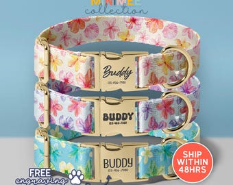 Personalized Floral Dog Collar | Engraved Hibiscus Collar for Dogs(DC-314)