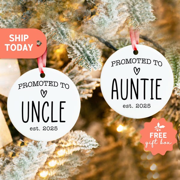 Promoted To Auntie Uncle Ornament, Custom New Uncle Aunt Announcement Ornament, Pregnancy Reveal, New Baby Ornament