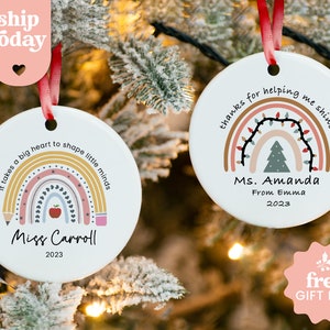 Custom Rainbow Teacher Christmas Ornament • Personalized Teacher Ornament with Name & Year • Cute Personalized Teacher Keepsake Gift