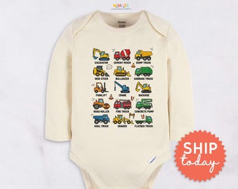 Construction Trucks Baby Onesies® Brand, 15 Vehicles Infant Bodysuit on Natural Cotton(BC-TRE268)