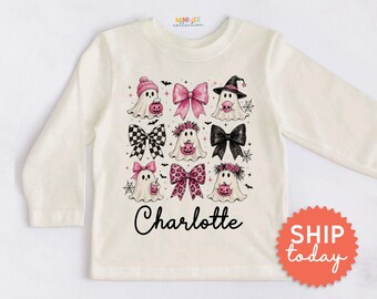 Personalized Halloween Kids Shirt - Custom Name Cute Ghost Toddler Tee - Girls Halloween Outfit(BC-HAL178)