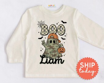 Boo Halloween Boy Shirt - Personalized Ghost Toddler Tee - Custom Name Fall Outfit(BC-HAL179)