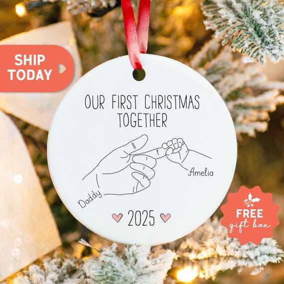 Our First Christmas Together Ornament, New Baby And Daddy Personalized Ornament, Family Keepsake, Custom Baby Name Ornament