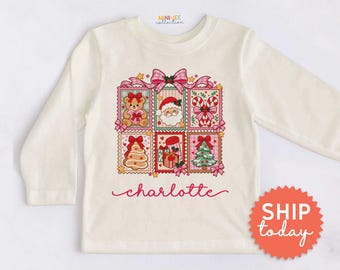 Personalized Girls Shirt - Custom Name Cute Christmas Girl Tee - Teddy Bear Holiday Gift(BC-CHR100)