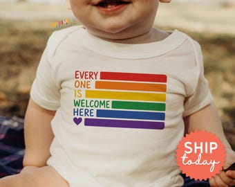 Rainbow Pride Baby Onesies® Brand Everyone Welcome Here | LGBTQ Pride Baby Clothes | Inclusive Baby Shower Gift (BC-PRI121)