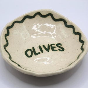 Handmade Pottery | Hand Painted Green and White Olive Bowl