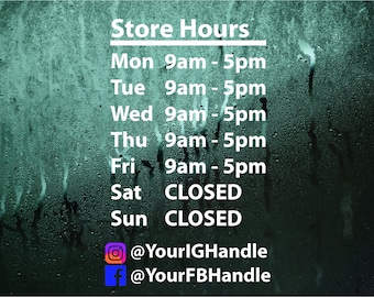 Store Hours Decal, Hours of Operation Sign