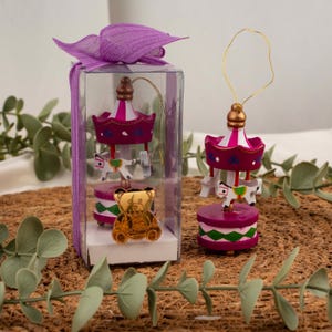 Personalized Purple Carousel Party Favor, Wooden Carousel Birthday Favors, Baby Shower Gift, Newborn Baby Gift, Customized Carousel Keepsake