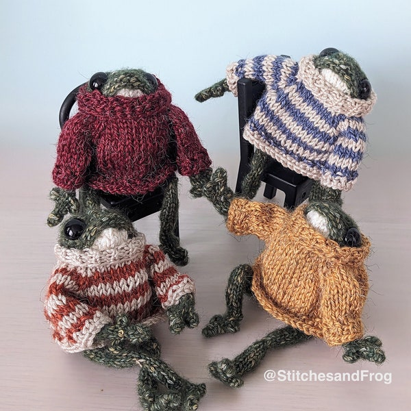 Knitted Frogs in Sweaters