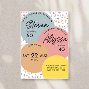 Bearbeitbare Doppelgelenk Geburtstag Erwachsene CoEd Feier Download Digital Canva Vorlage Printable DIY