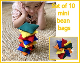 Mini Bean Bags, Tossing Bags, Set of 10, Toddler and Preschooler Activity Idea