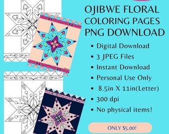 Printable Ojibwe Floral Coloring Pages by Mazinibiidesigns 2 Pages ...